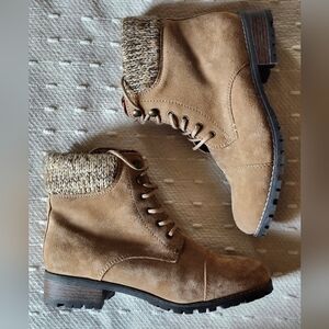 Tan Genuine Suede Leather Lace-Up Boots